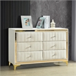 Better Home Products Velvet 6 Drawer Dresser with Gold Legs in Cream