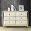 Better Home Products Velvet 6 Drawer Dresser with Gold Legs in Cream