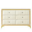 Better Home Products Velvet 6 Drawer Dresser with Gold Legs in Cream