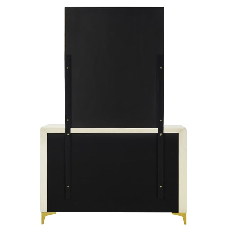 Better Home Products Velvet 6 Drawer Dresser with Mirror and Gold Legs in Cream