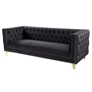 Better Home Products Luxe Upholstered Velvet Sofa with Gold Legs in Black
