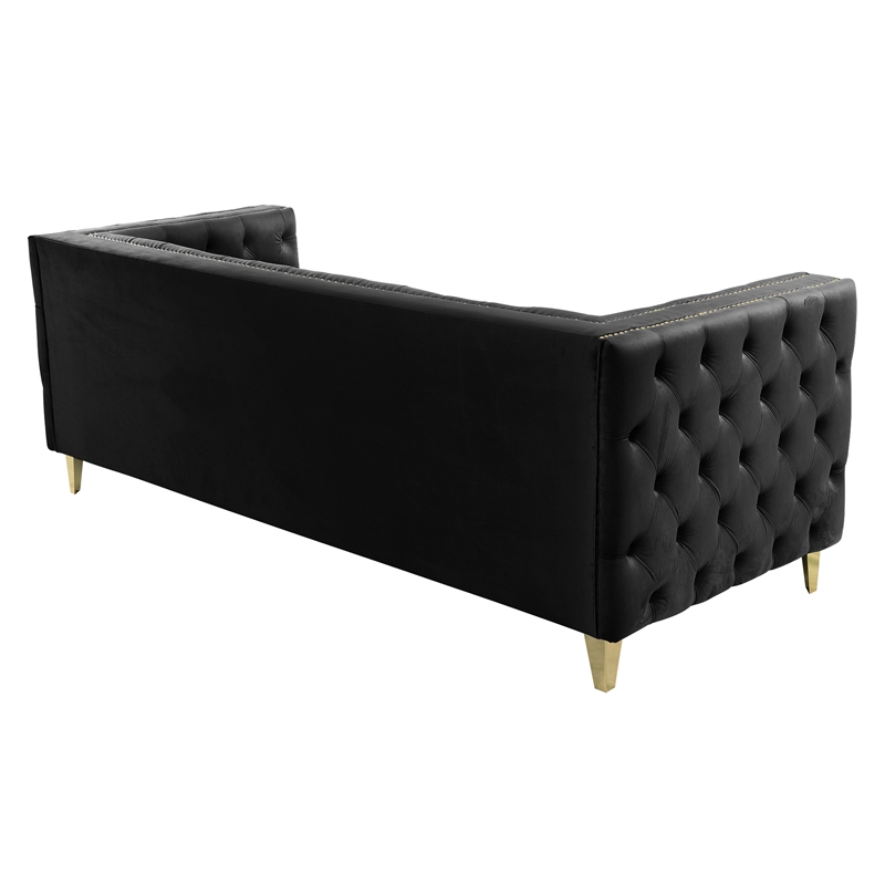 Better Home Products Luxe Upholstered Velvet Sofa with Gold Legs in Black