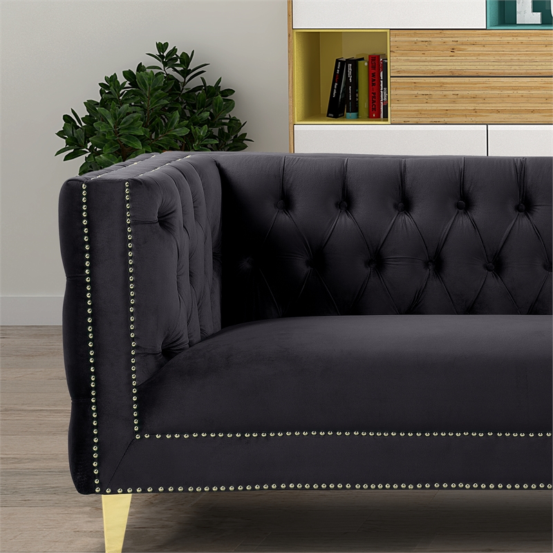 Better Home Products Luxe Upholstered Velvet Sofa with Gold Legs in Black