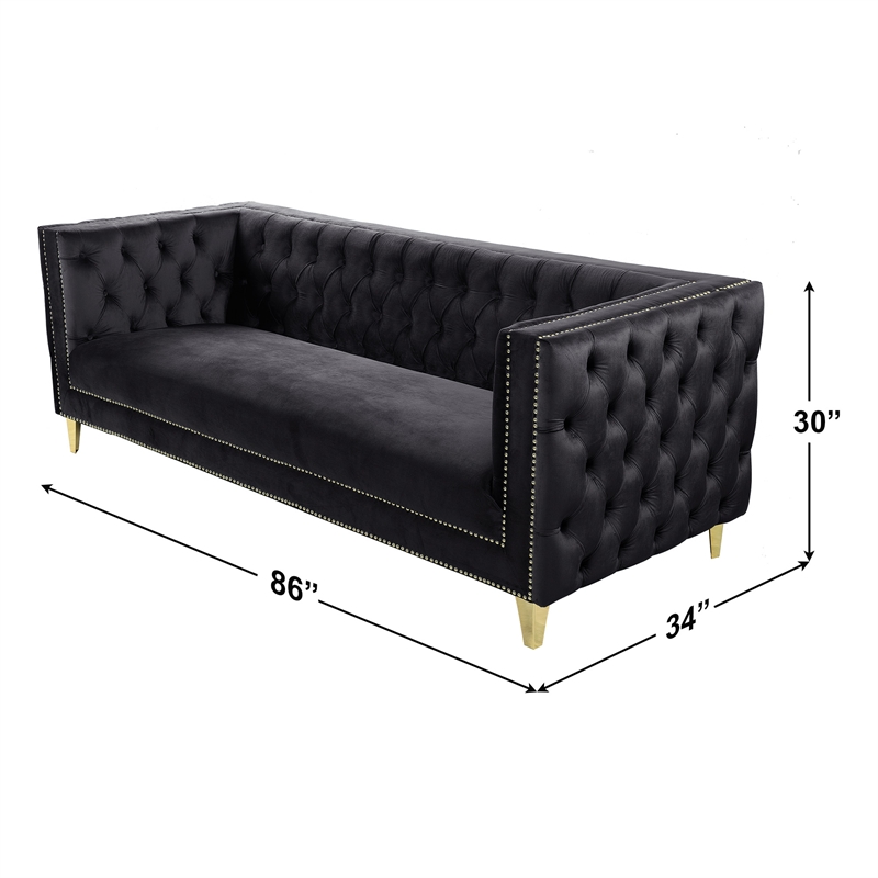 Better Home Products Luxe Upholstered Velvet Sofa with Gold Legs in Black
