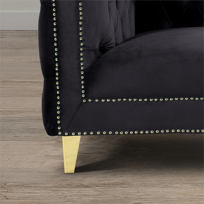 Better Home Products Luxe Upholstered Velvet Sofa with Gold Legs in Black