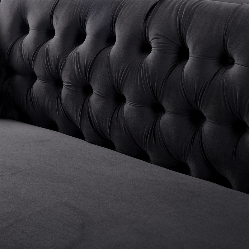 Better Home Products Luxe Upholstered Velvet Sofa with Gold Legs in Black