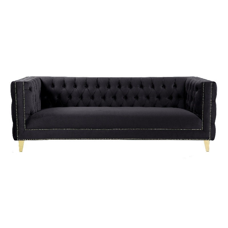 Better Home Products Luxe Upholstered Velvet Sofa with Gold Legs in Black