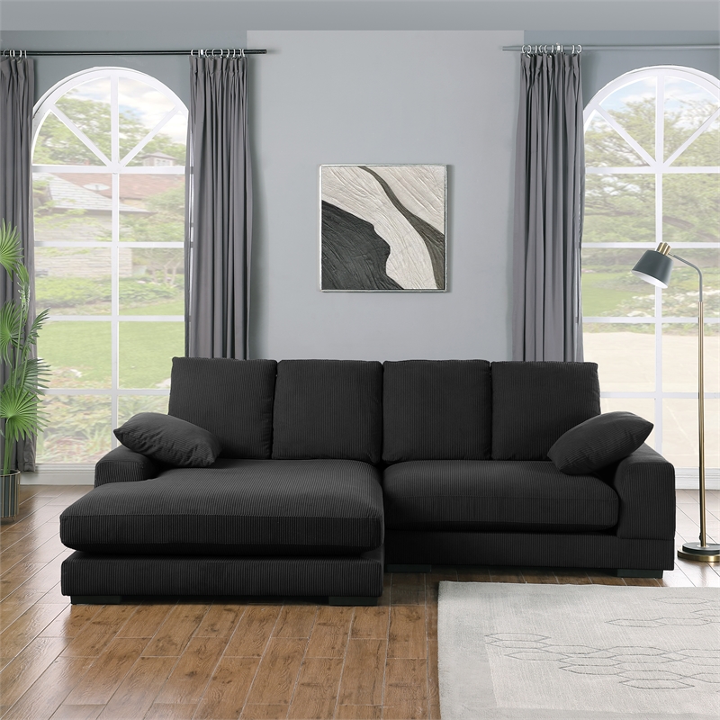 Better Home Products Daisy Convertible Sofa/L-Shaped Design in Black Corduroy