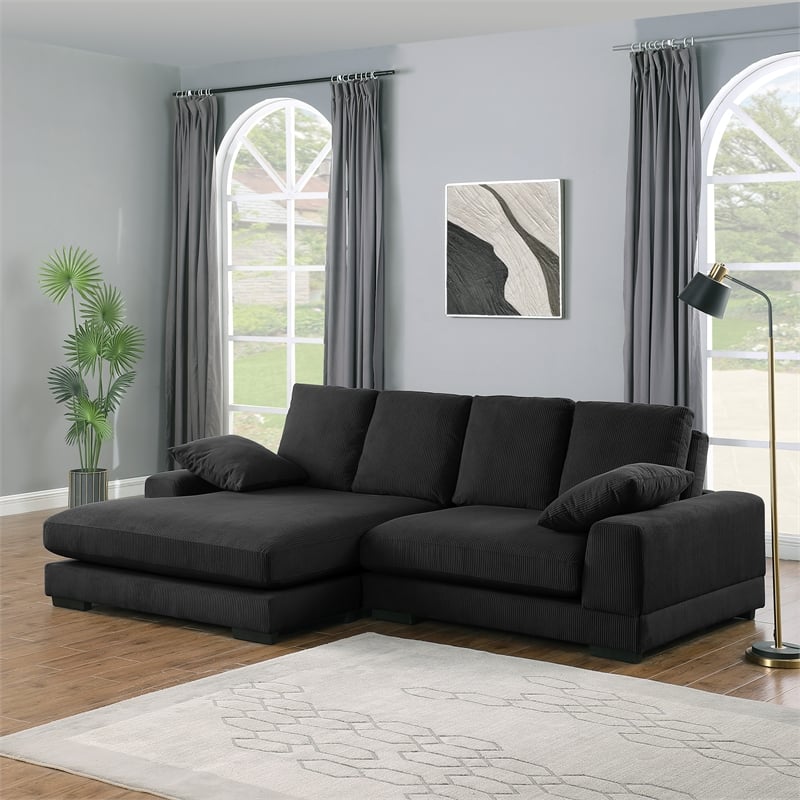 Better Home Products Daisy Convertible Sofa/L-Shaped Design in Black Corduroy