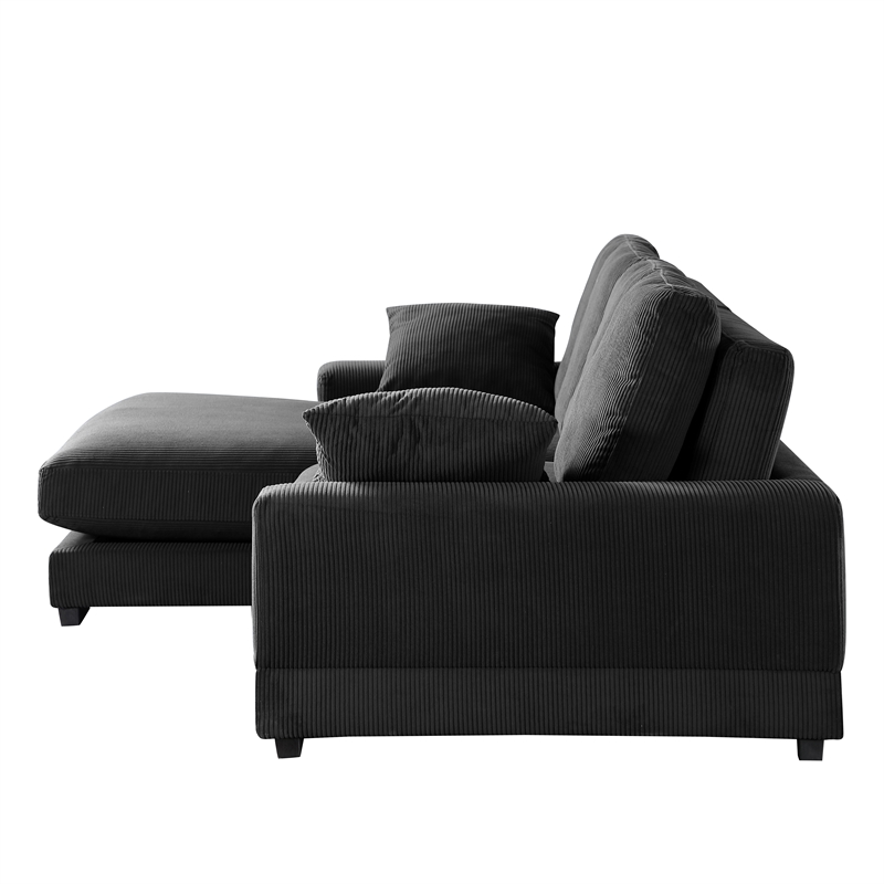 Better Home Products Daisy Convertible Sofa/L-Shaped Design in Black Corduroy