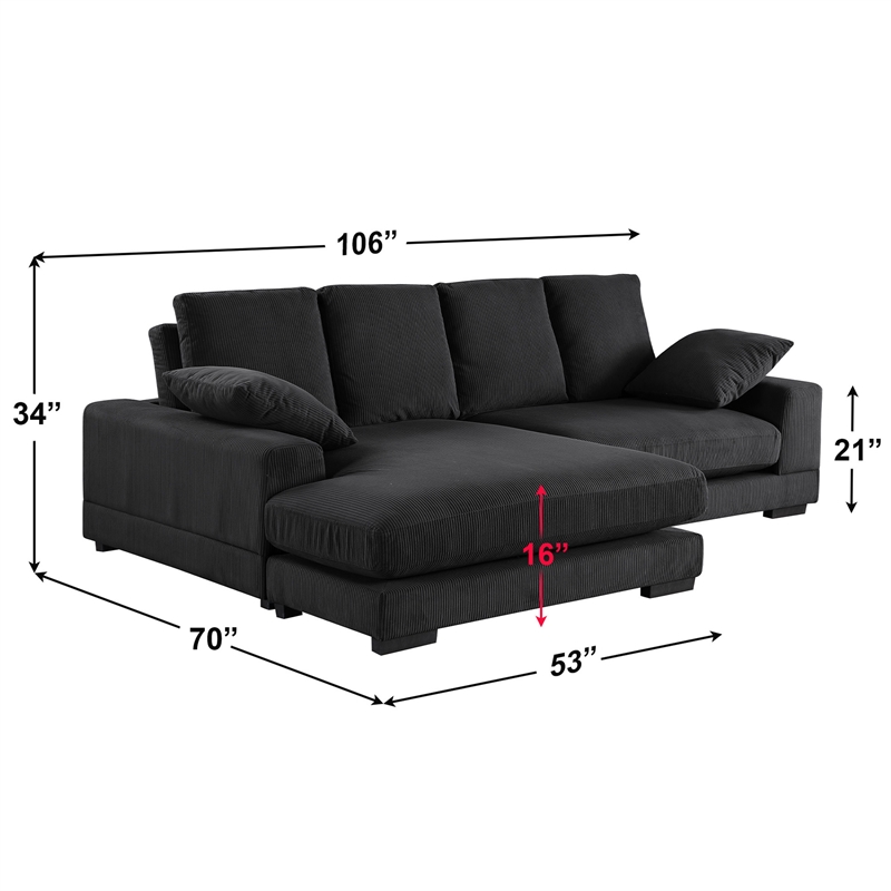 Better Home Products Daisy Convertible Sofa/L-Shaped Design in Black Corduroy