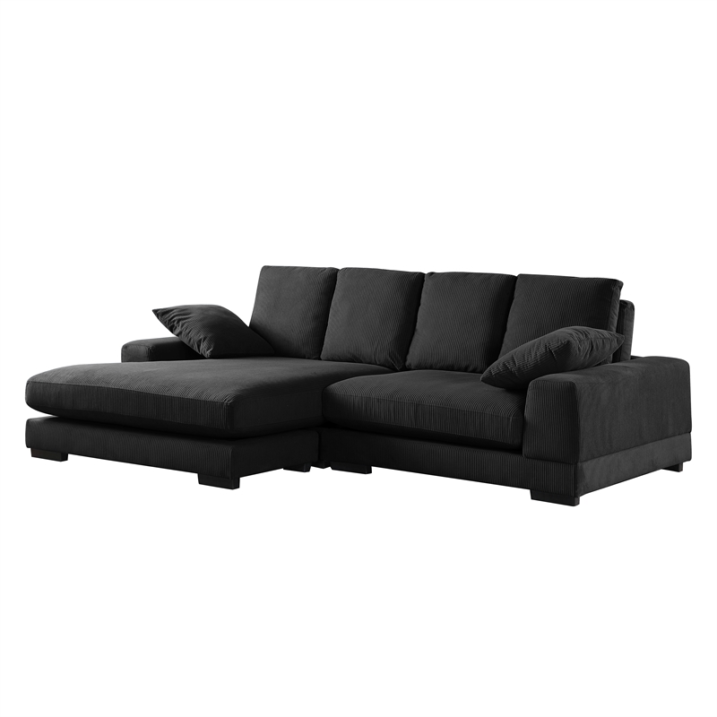 Better Home Products Daisy Convertible Sofa/L-Shaped Design in Black Corduroy