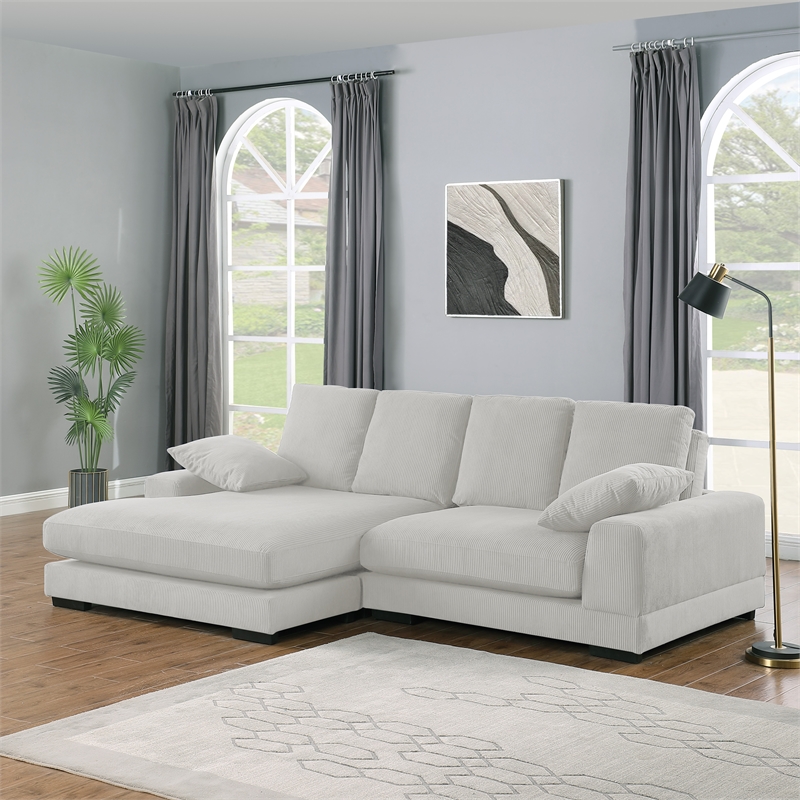 Better Home Products Daisy Convertible Sofa/L-Shaped Design in Cream Corduroy