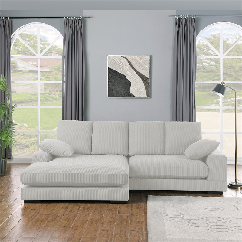 Better Home Products Daisy Convertible Sofa/L-Shaped Design in Cream Corduroy