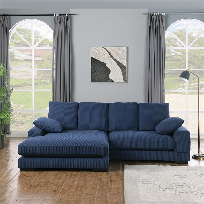 Better Home Products Daisy Convertible Sofa/L-Shaped Design in Blue Corduroy