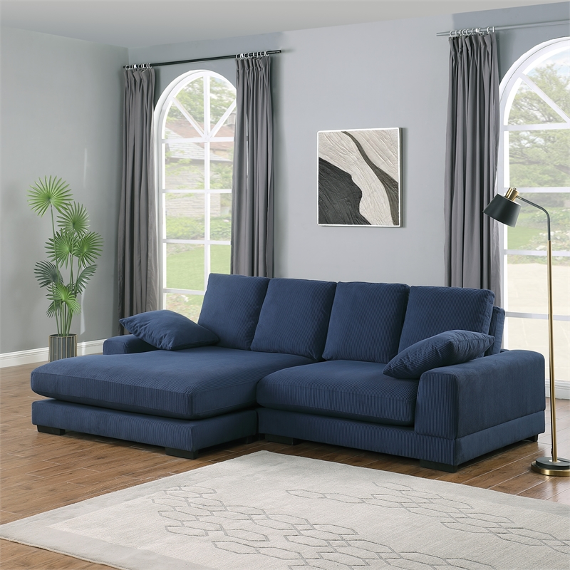 Better Home Products Daisy Convertible Sofa/L-Shaped Design in Blue Corduroy