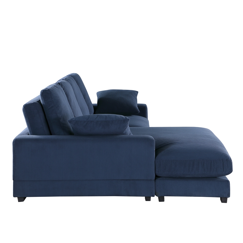 Better Home Products Daisy Convertible Sofa/L-Shaped Design in Blue Corduroy