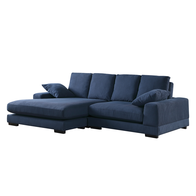 Better Home Products Daisy Convertible Sofa/L-Shaped Design in Blue Corduroy