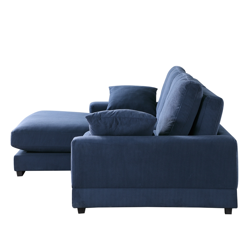 Better Home Products Daisy Convertible Sofa/L-Shaped Design in Blue Corduroy
