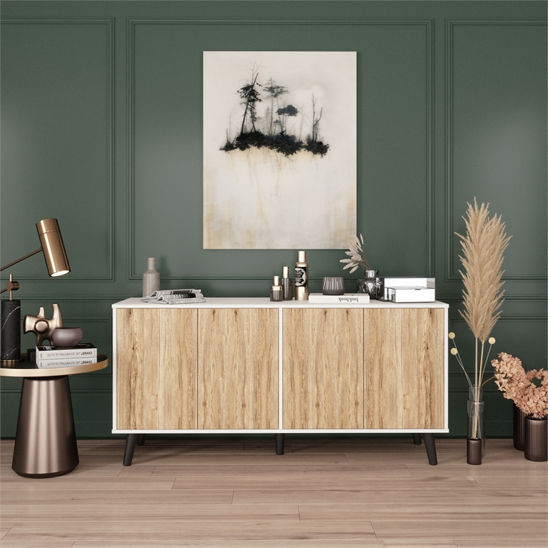 Better Home Products Sideboard Buffet Cabinet with Storage in White & Natural