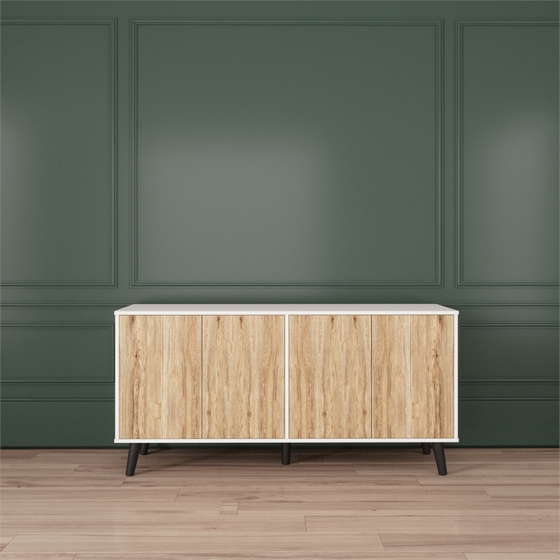 Better Home Products Sideboard Buffet Cabinet with Storage in White & Natural