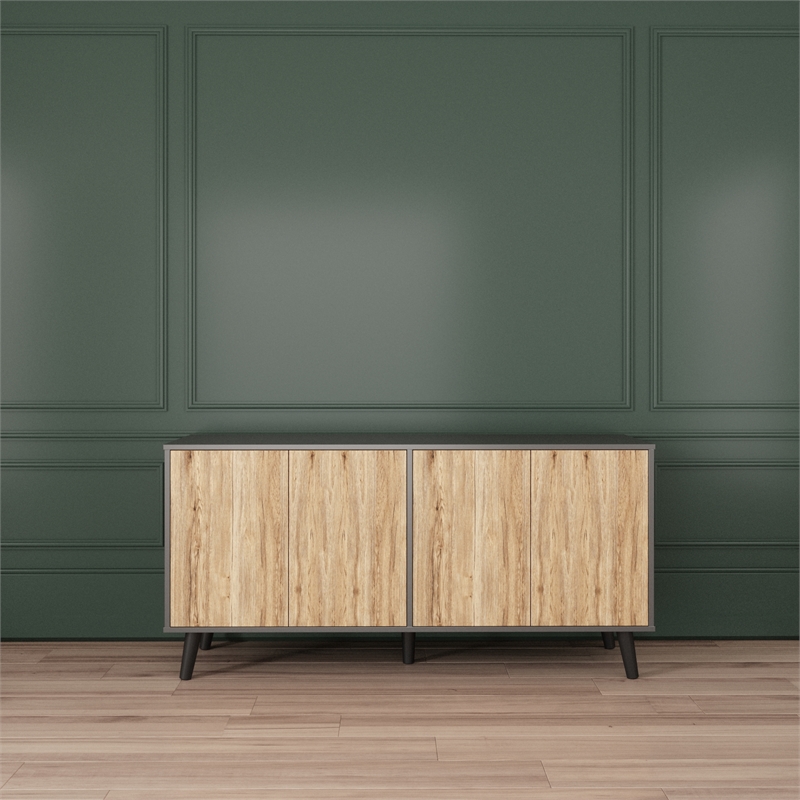 Better Home Products Sideboard Buffet Cabinet with Storage in Dark Gray&Natural