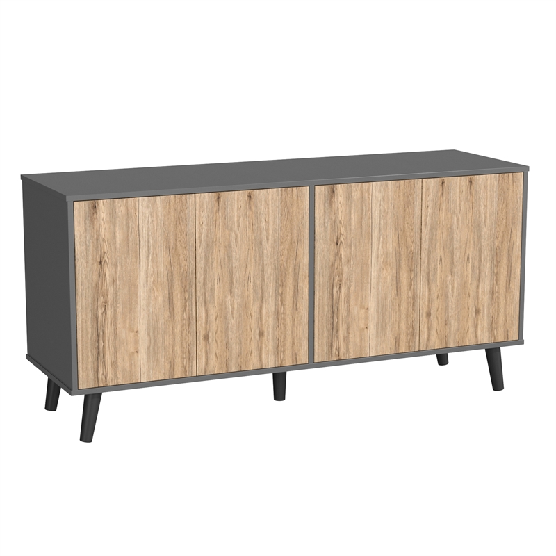 Better Home Products Sideboard Buffet Cabinet with Storage in Dark Gray&Natural