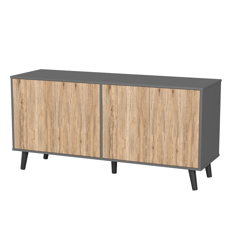 Better Home Products Sideboard Buffet Cabinet with Storage in Dark Gray&Natural