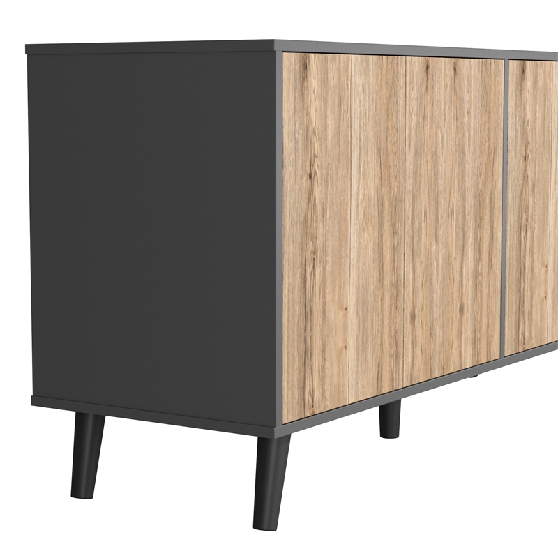 Better Home Products Sideboard Buffet Cabinet with Storage in Dark Gray&Natural