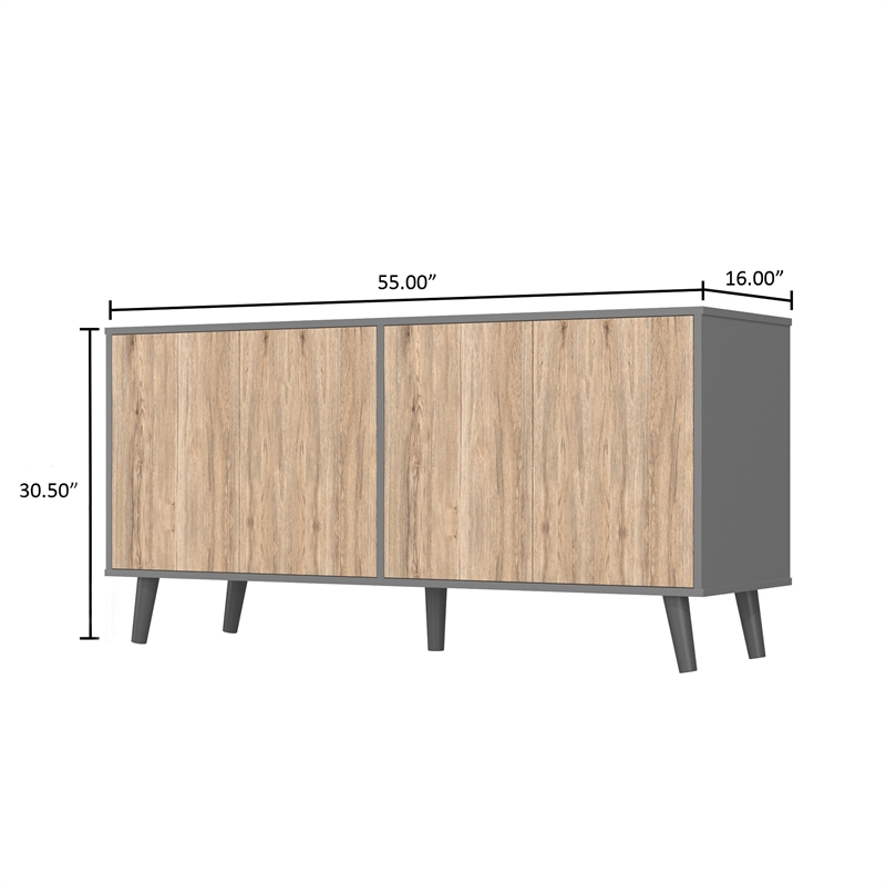 Better Home Products Sideboard Buffet Cabinet with Storage in Dark Gray&Natural