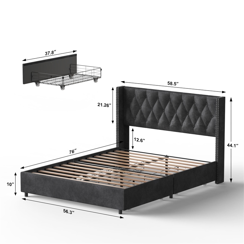 Better Home Products Amelia 4-Drawer Velvet Full Size Platform Bed in Black
