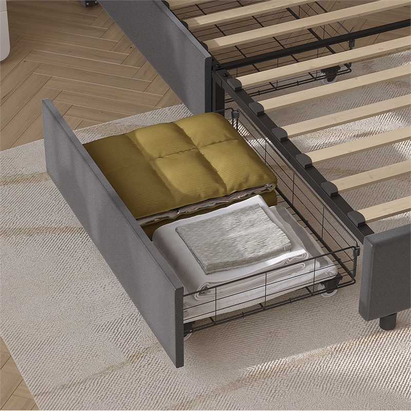 Better Home Products Amelia 4-Drawer Velvet Full Size Platform Bed in Gray