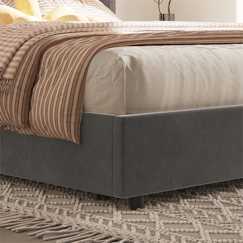 Better Home Products Amelia 4-Drawer Velvet Full Size Platform Bed in Gray