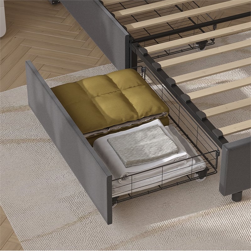 Better Home Products Amelia 4-Drawer Velvet King Size Platform Bed in Gray