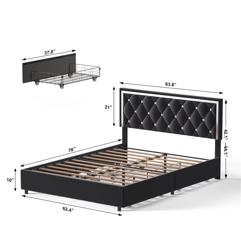 Better Home Products Monica 4-Drawer Velvet Queen Size Platform Bed in Black