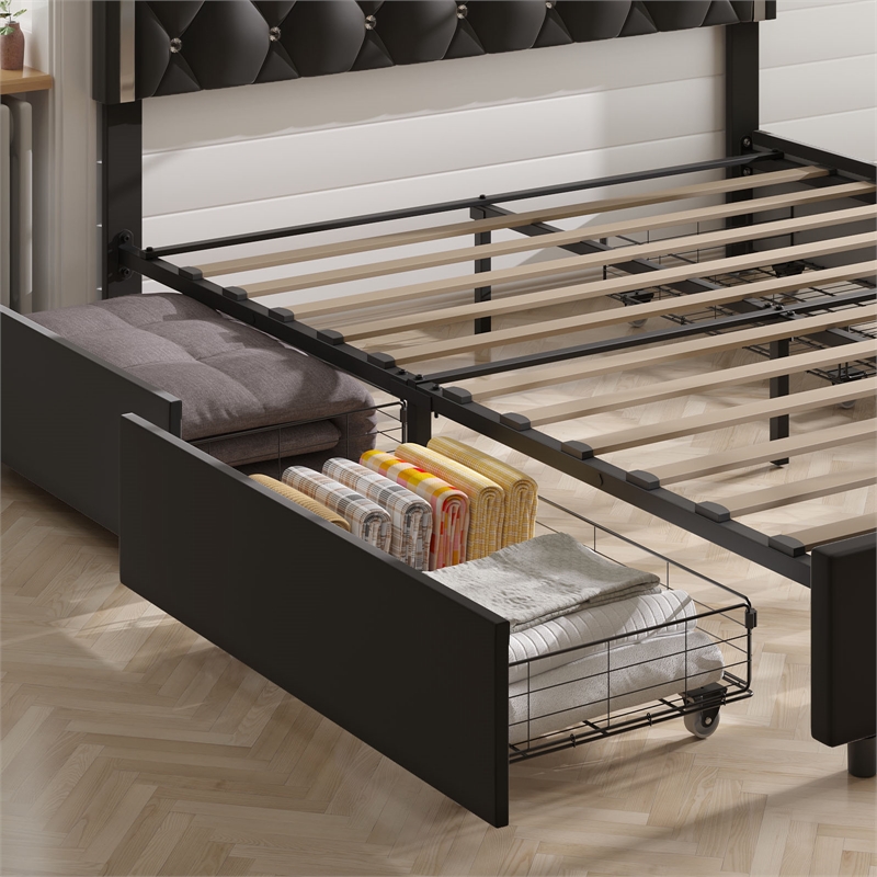 Better Home Products Monica 4-Drawer Velvet Queen Size Platform Bed in Black