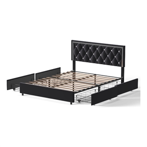 Better Home Products Monica 4-Drawer Velvet Queen Size Platform Bed in Black