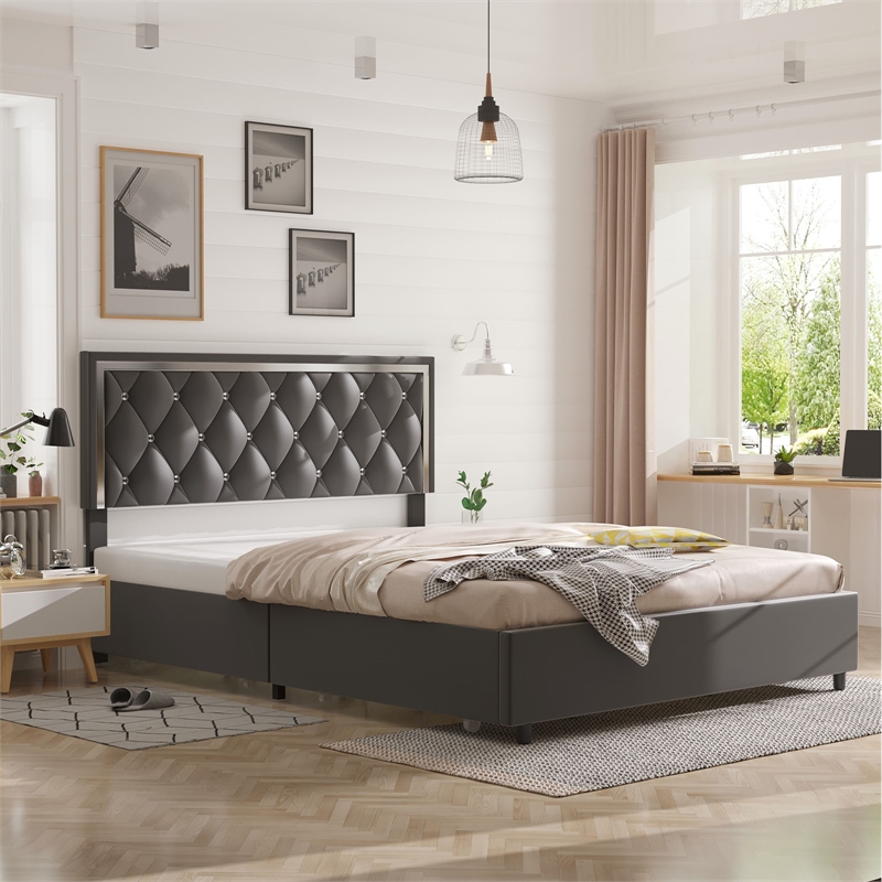 Better Home Products Monica 4-Drawer Velvet Queen Size Platform Bed in Gray