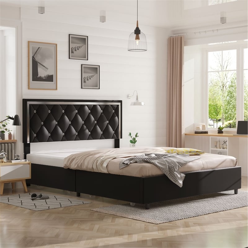 Better Home Products Monica 4-Drawer Velvet King Size Platform Bed in Black
