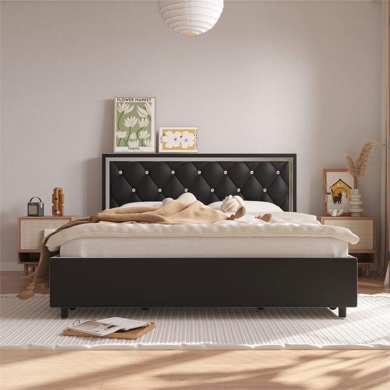 Better Home Products Monica 4-Drawer Velvet King Size Platform Bed in Black