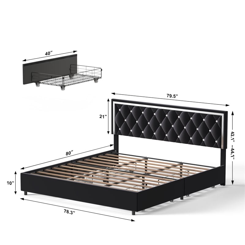Better Home Products Monica 4-Drawer Velvet King Size Platform Bed in Black