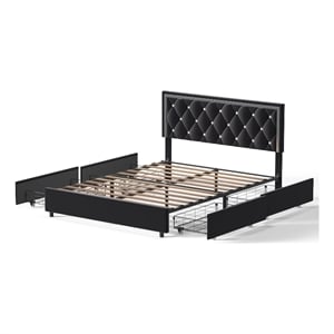 Better Home Products Monica 4-Drawer Velvet King Size Platform Bed in Black