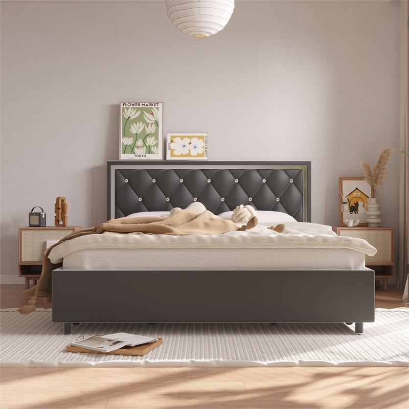 Better Home Products Monica 4-Drawer Velvet King Size Platform Bed in Gray
