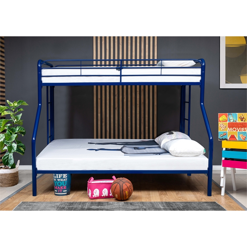 Better Home Products Twin over Full Modern Metal Bunk Bed in Blue