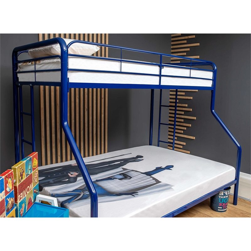 Better Home Products Twin over Full Modern Metal Bunk Bed in Blue