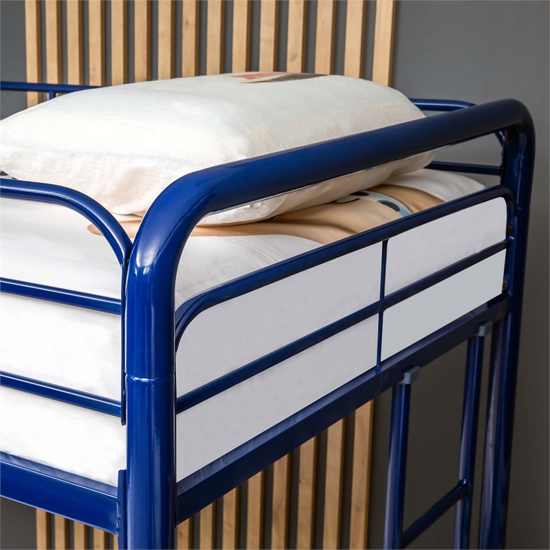 Better Home Products Twin over Full Modern Metal Bunk Bed in Blue