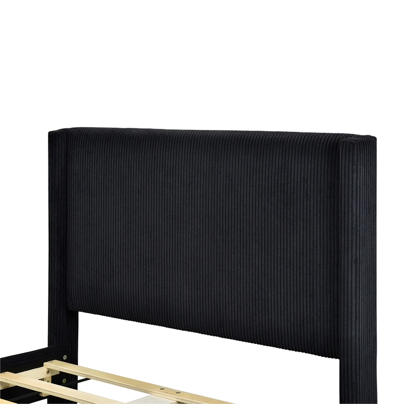 Better Home Products Vita Solid Wood & Velvet Twin Size Platform Bed in Black