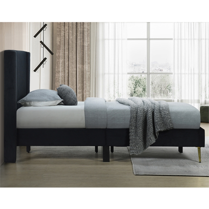 Better Home Products Vita Solid Wood & Velvet Twin Size Platform Bed in Black