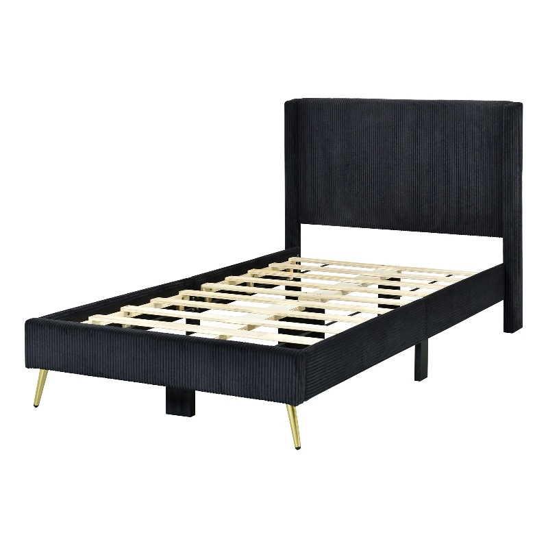 Better Home Products Vita Solid Wood & Velvet Twin Size Platform Bed in Black