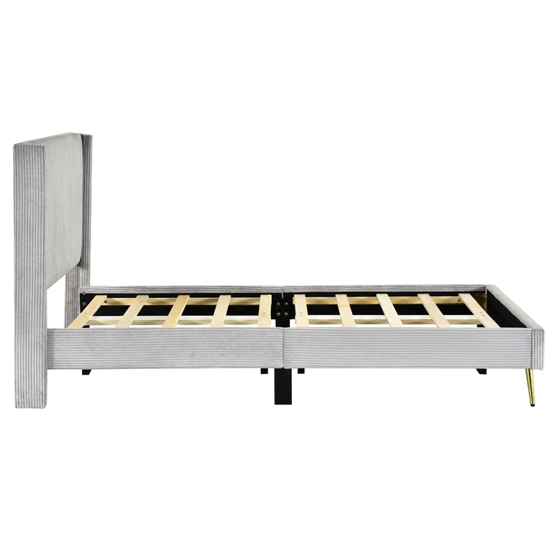 Better Home Products Vita Solid Wood & Velvet Twin Size Platform Bed in Gray
